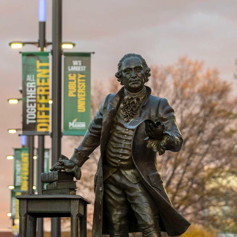 George Mason Statue stands at the center of the George Mason University Fairfax Virginia Campus